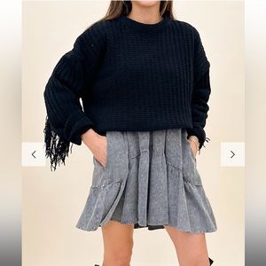Talulah Chenille Knit Fringe Sleeve Sweater | Black